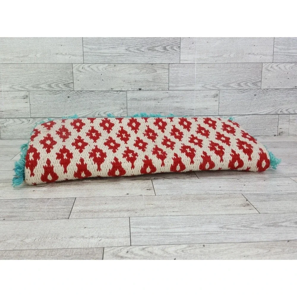 Roberta Freymann Roller Rabbit Red Teal Geometric Boho Clutch Bag Purse Fringe
